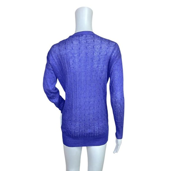 J.Crew Purple Linen Cable Knit Cardigan Sweater V-neck Gold Buttons XXS - Picture 6 of 7